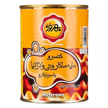 تصویر کنسرو مایه ماکارونی و لازانیا با سویا و قارچ بهروز 390 گرمی