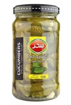 تصویر کنسرو خیار خاردار ویژه در حلول ملس سحر 640 گرمی