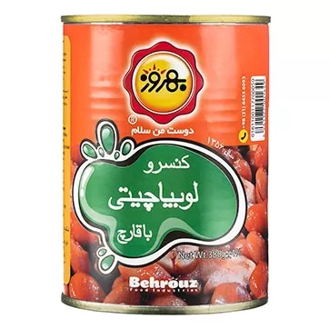 تصویر کنسرو لوبیا چیتی با قارچ بهروز 380 گرمی