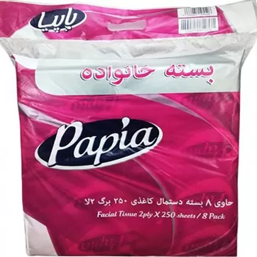 تصویر دستمال کاغذی پاپیا 2 لایه 250 برگ بسته 8 عددی