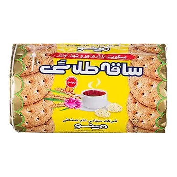 تصویر بیسکویت ساقه طلایی لیوانی با آرد جو و شهدتوت مینو 190 گرمی