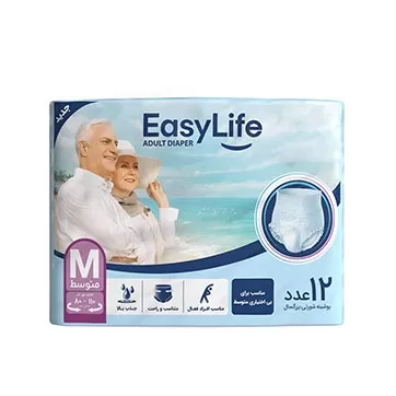 تصویر پوشک بزرگسال سایز 80- 110 شورتی متوسط ایزی لایف 12 عددی